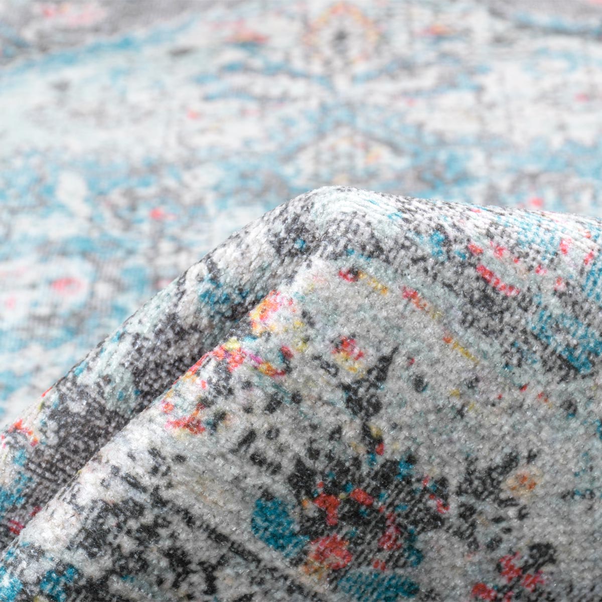 שטיח קשמיר 13 כחול/תכלת/שחור עם פרנזים | השטיח האדום