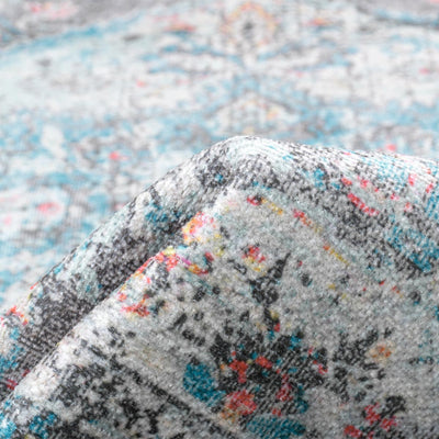 שטיח קשמיר 13 כחול/תכלת/שחור עם פרנזים | השטיח האדום