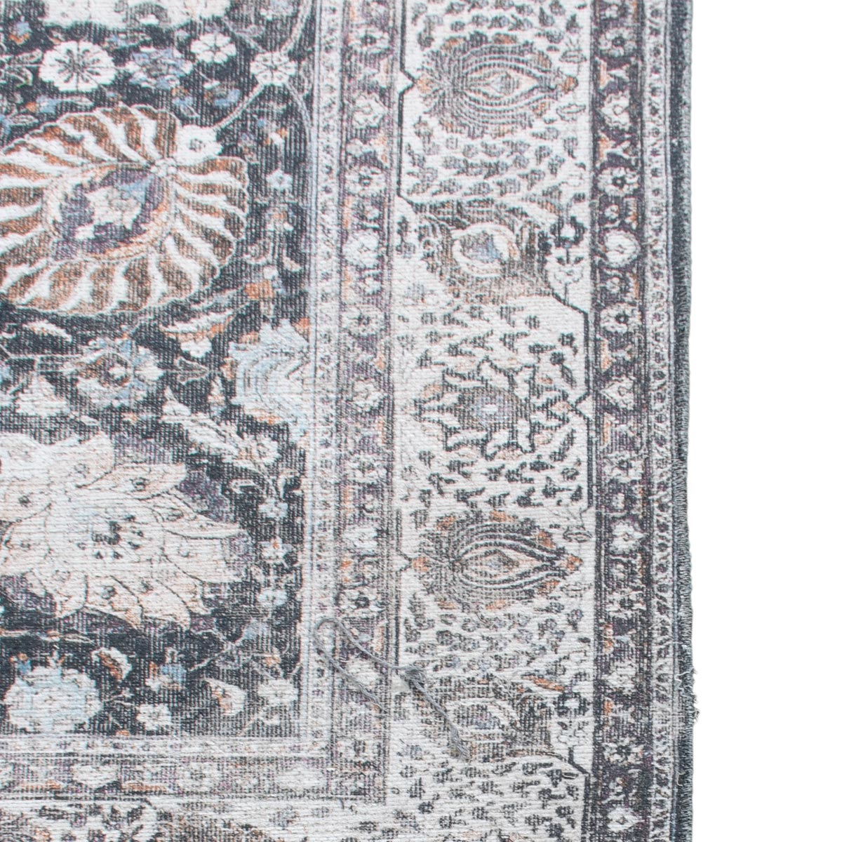 שטיח קשמיר 06 שחור/אפור עם פרנזים | השטיח האדום