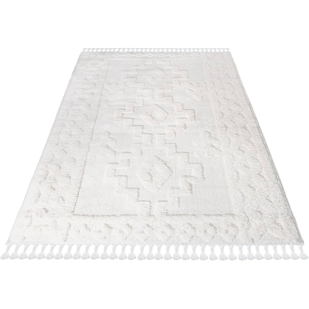 שטיח אטלס 10 קרם עם פרנזים עבים | השטיח האדום