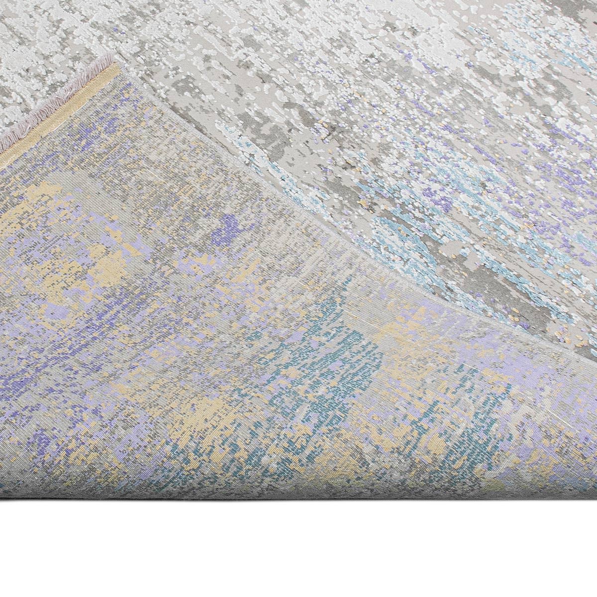 שטיח ג'איפור 03 סגול/תכלת/צהוב עם פרנזים | השטיח האדום