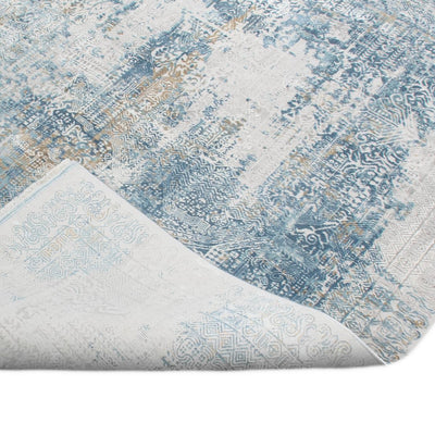שטיח ג'איפור 07 אפור/כחול/בז' עם פרנזים | השטיח האדום