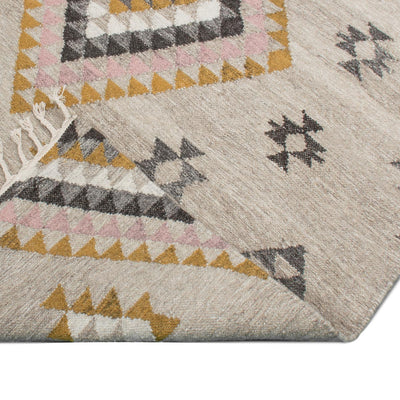 שטיח קילים סקנדינבי 08 אפור/צהוב עם פרנזים | השטיח האדום
