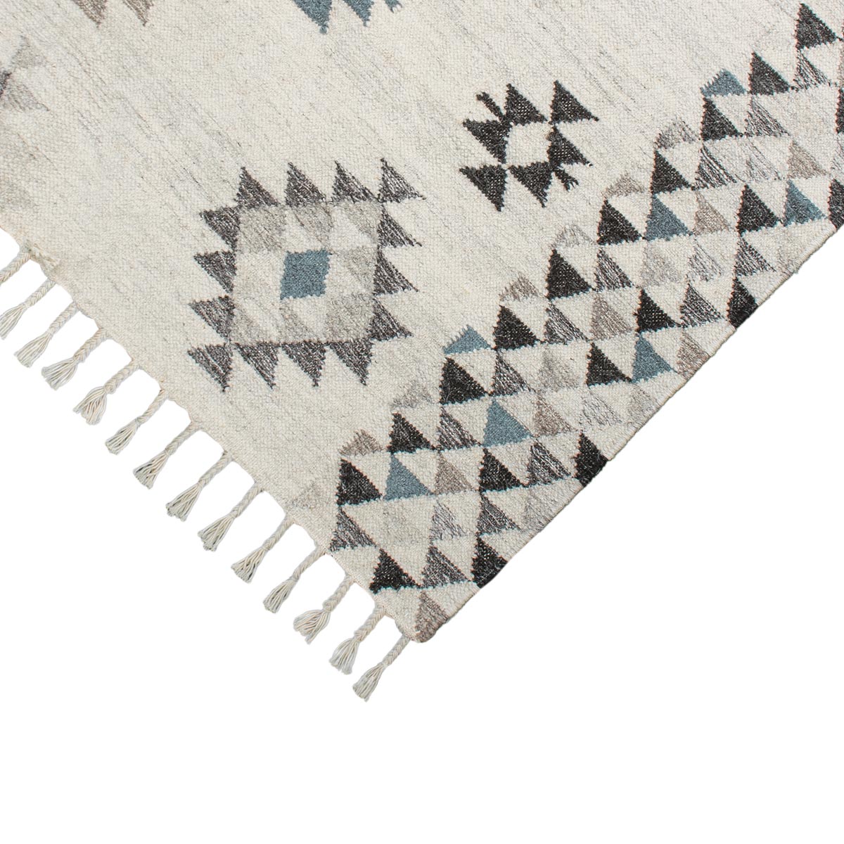 שטיח קילים סקנדינבי 09 אפור/כחול עם פרנזים | השטיח האדום