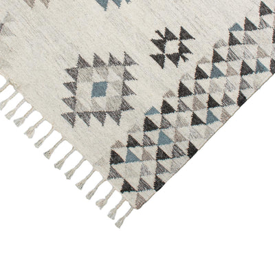 שטיח קילים סקנדינבי 09 אפור/כחול עם פרנזים | השטיח האדום