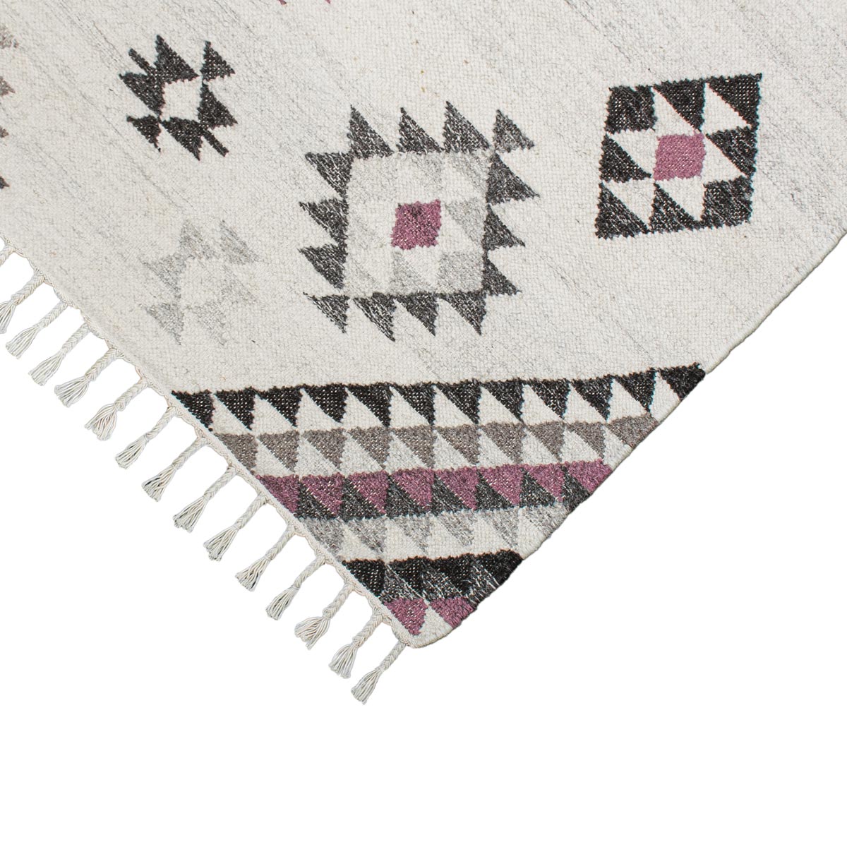 שטיח קילים סקנדינבי 08 לבן/ורוד עם פרנזים | השטיח האדום