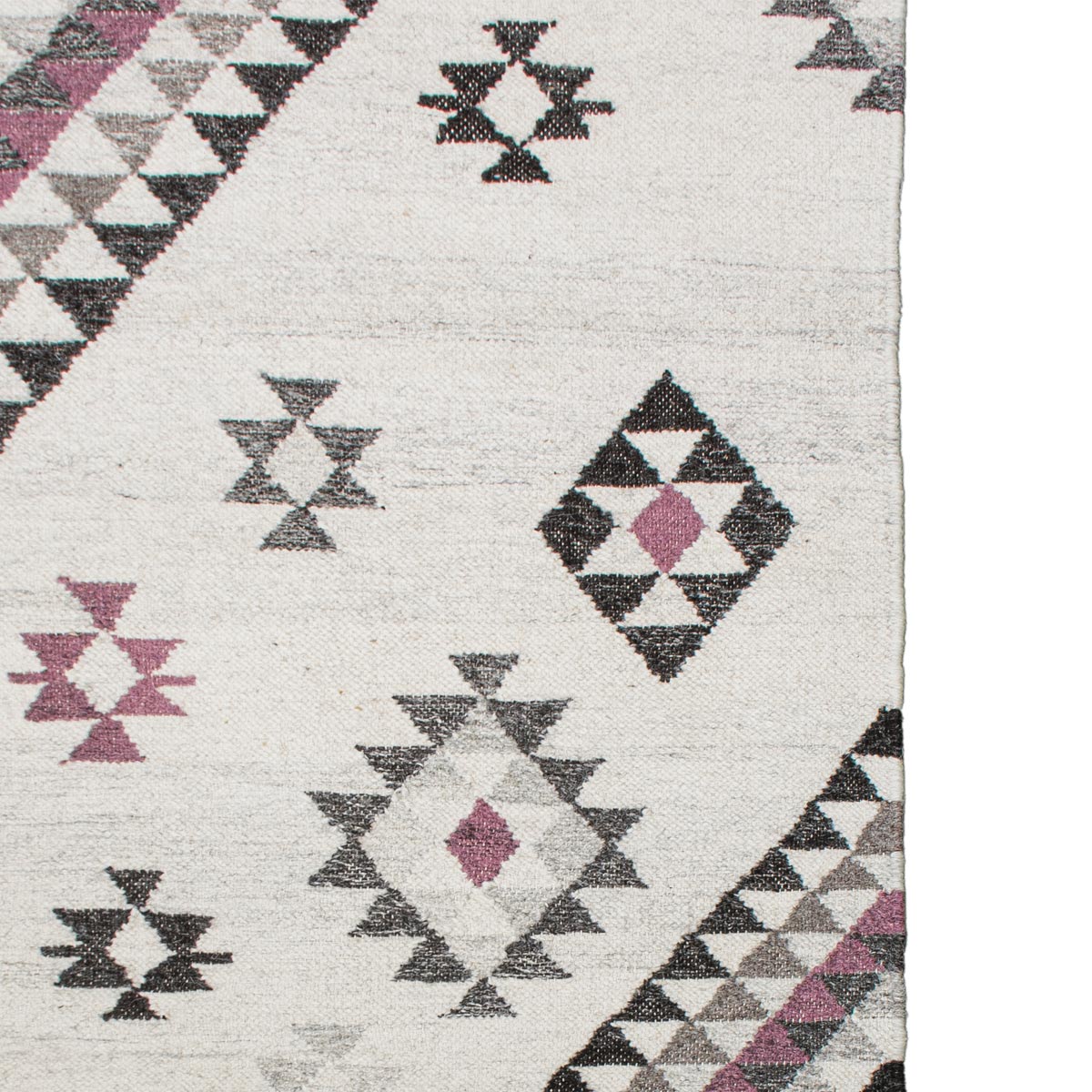 שטיח קילים סקנדינבי 08 לבן/ורוד עם פרנזים | השטיח האדום