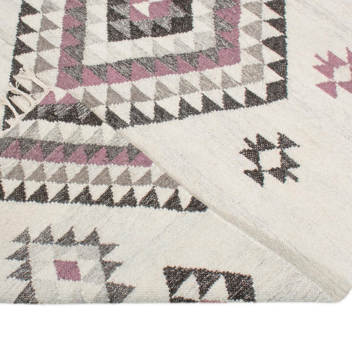 שטיח קילים סקנדינבי 08 לבן/ורוד ראנר עם פרנזים | השטיח האדום