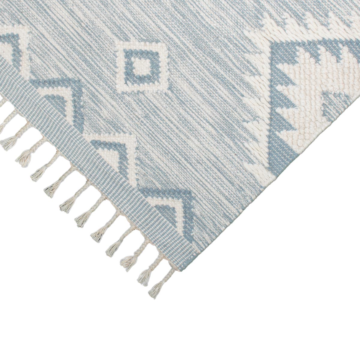 שטיח קילים סקנדינבי 06 תכלת עם פרנזים | השטיח האדום