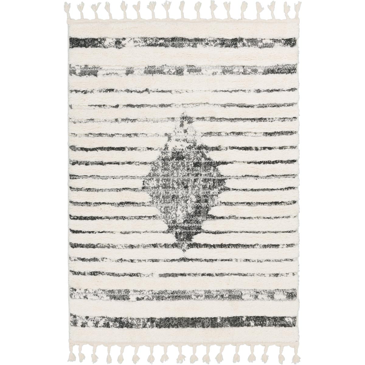 שטיח אטלס 19 קרם/שחור עם פרנזים | השטיח האדום