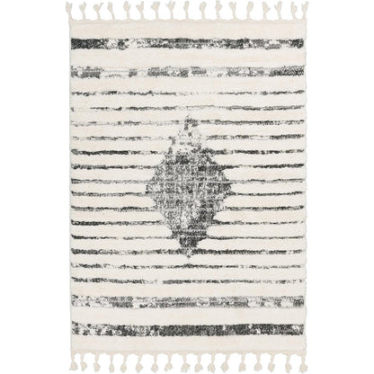 שטיח אטלס 19 קרם/שחור עם פרנזים | השטיח האדום