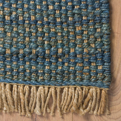 שטיח תמר אריגה גסה 06 כחול/בז' עם פרנזים | השטיח האדום