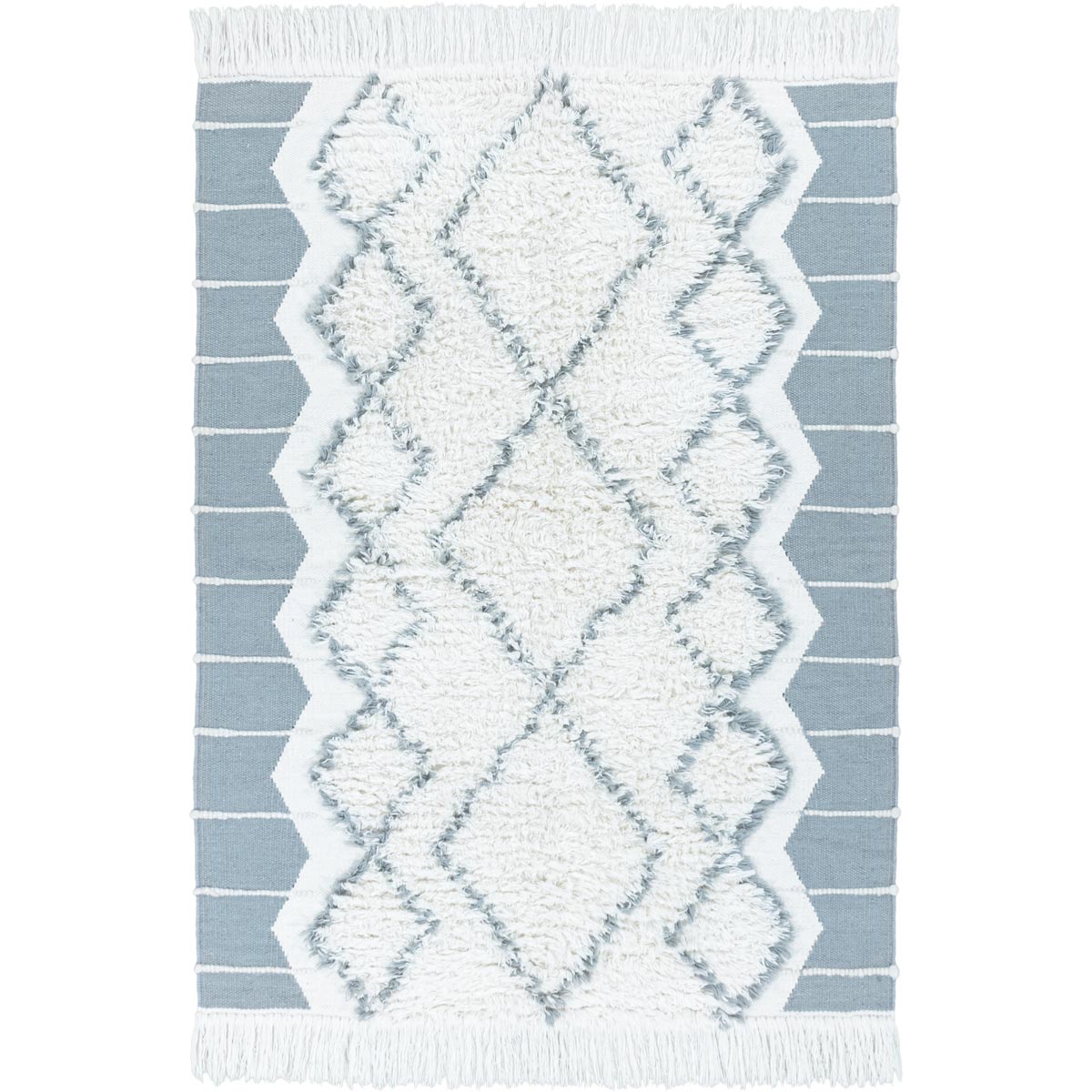 שטיח קילים סקנדינבי 25 כחול/לבן עם פרנזים | השטיח האדום