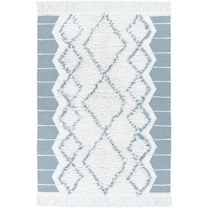 שטיח קילים סקנדינבי 25 כחול/לבן עם פרנזים | השטיח האדום