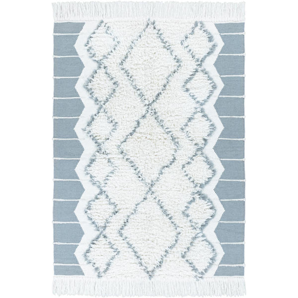 שטיח קילים סקנדינבי 25 כחול/לבן עם פרנזים KILIM