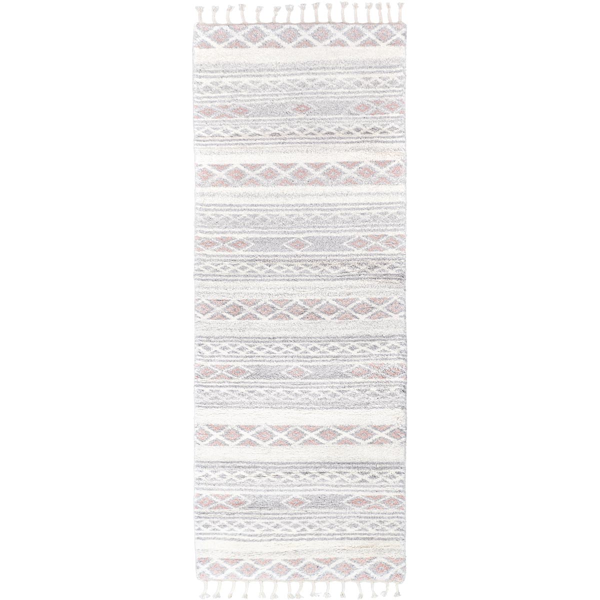 שטיח ברבר מרוקאי 04 ורוד/אפור ראנר עם פרנזים | השטיח האדום