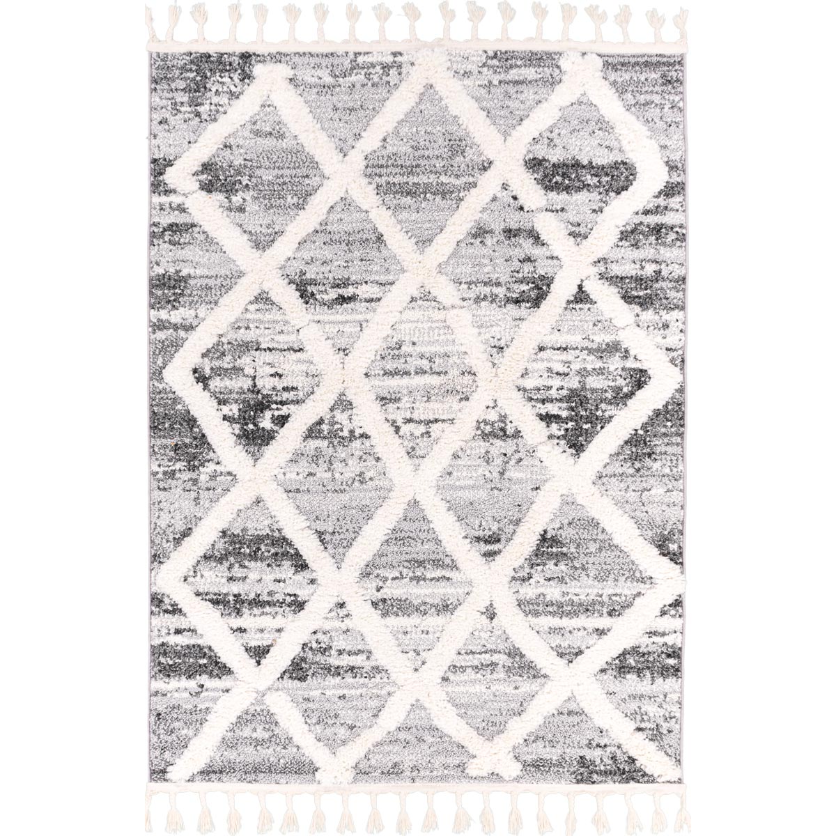 שטיח אטלס 16 אפור/קרם עם פרנזים | השטיח האדום