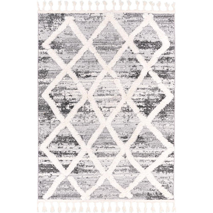 שטיח אטלס 16 אפור/קרם עם פרנזים | השטיח האדום