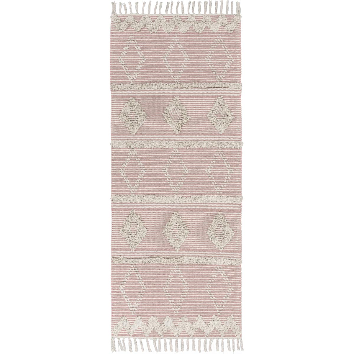 שטיח קילים סקנדינבי 12 ורוד/לבן ראנר עם פרנזים | השטיח האדום