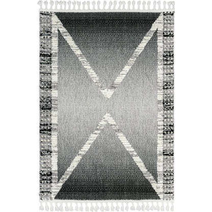 שטיח אטלס 17 אפור כהה/קרם עם פרנזים | השטיח האדום