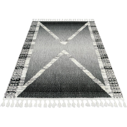 שטיח אטלס 17 אפור כהה/קרם עם פרנזים | השטיח האדום