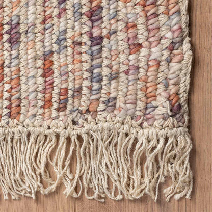 שטיח תמר אריגה גסה 10 קרם/צבעוני עם פרנזים | השטיח האדום