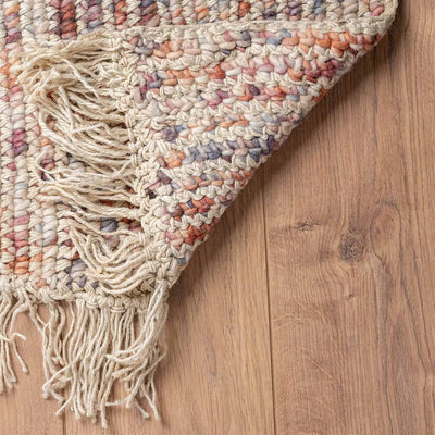 שטיח תמר אריגה גסה 10 קרם/צבעוני עם פרנזים | השטיח האדום