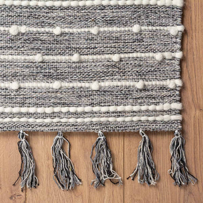 שטיח גפן כותנה 14 אפור עם פרנזים | השטיח האדום