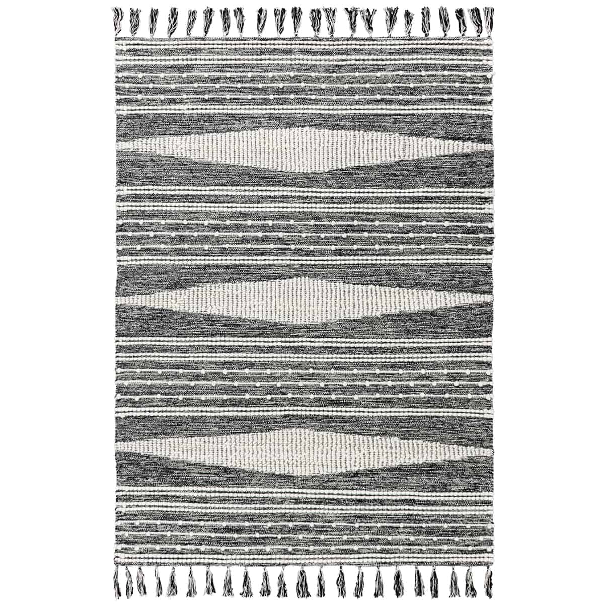 שטיח גפן כותנה 14 שחור/לבן עם פרנזים | השטיח האדום