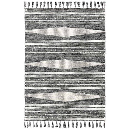 שטיח גפן כותנה 14 שחור/לבן עם פרנזים | השטיח האדום