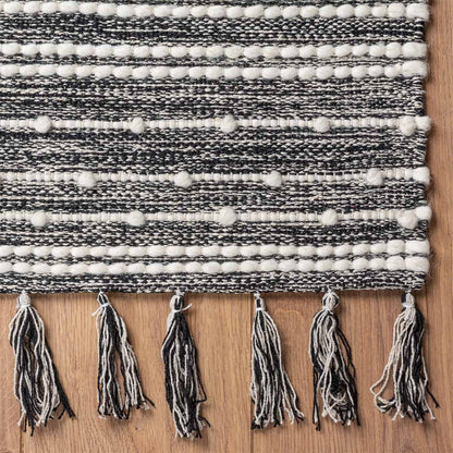 שטיח גפן כותנה 14 שחור/לבן עם פרנזים | השטיח האדום