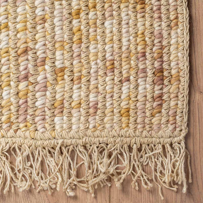 שטיח תמר אריגה גסה 10 קרם/ורוד/צהוב עם פרנזים | השטיח האדום