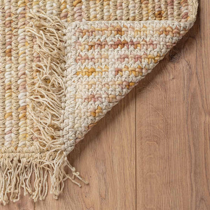 שטיח תמר אריגה גסה 10 קרם/ורוד/צהוב עם פרנזים | השטיח האדום