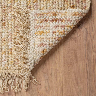 שטיח תמר אריגה גסה 10 קרם/ורוד/צהוב עם פרנזים | השטיח האדום