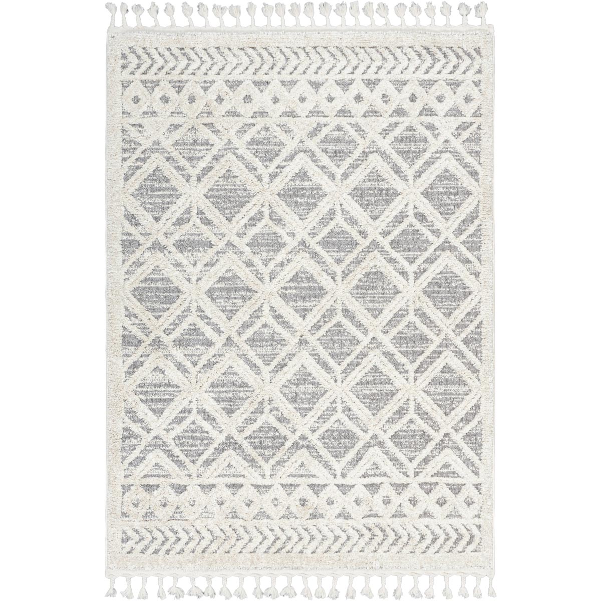 שטיח אטלס 18 קרם/אפור עם פרנזים | השטיח האדום