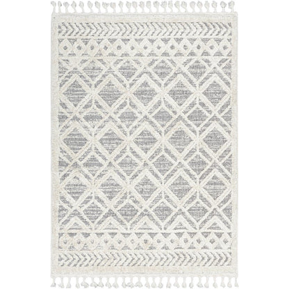 שטיח אטלס 18 קרם/אפור עם פרנזים | השטיח האדום