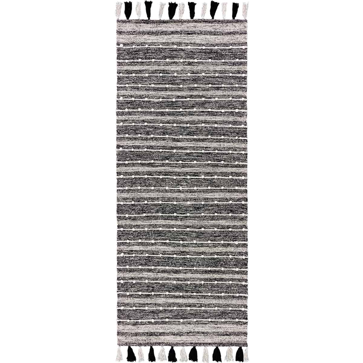  שטיח גפן כותנה 11 שחור/לבן ראנר עם פרנזים | השטיח האדום 