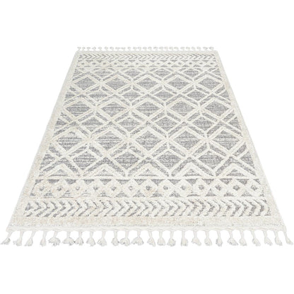 שטיח אטלס 18 קרם/אפור עם פרנזים | השטיח האדום