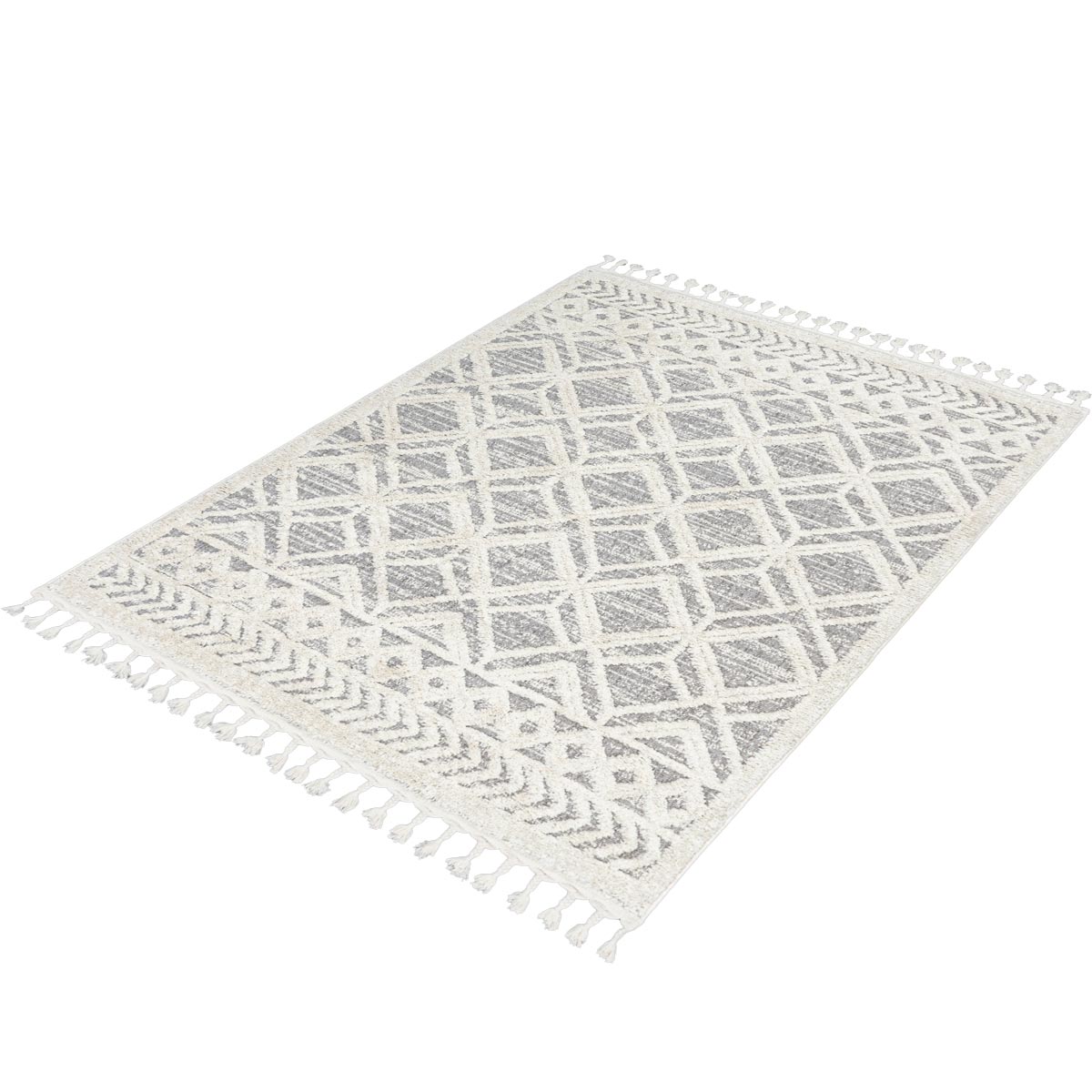 שטיח אטלס 18 קרם/אפור עם פרנזים | השטיח האדום