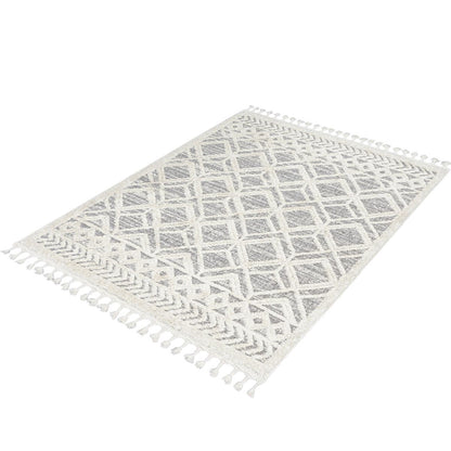 שטיח אטלס 18 קרם/אפור עם פרנזים | השטיח האדום