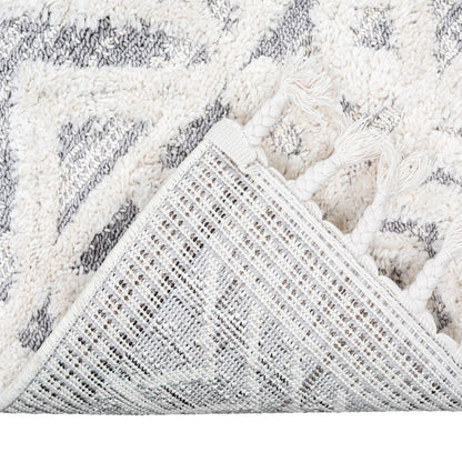 שטיח אטלס 18 קרם/אפור עם פרנזים | השטיח האדום