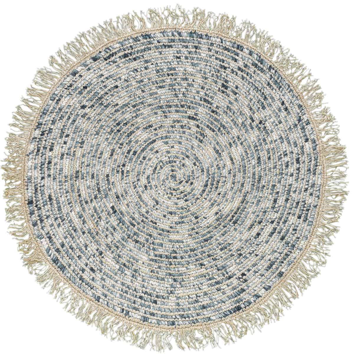 שטיח תמר אריגה גסה 10 קרם/אפור עגול עם פרנזים | השטיח האדום