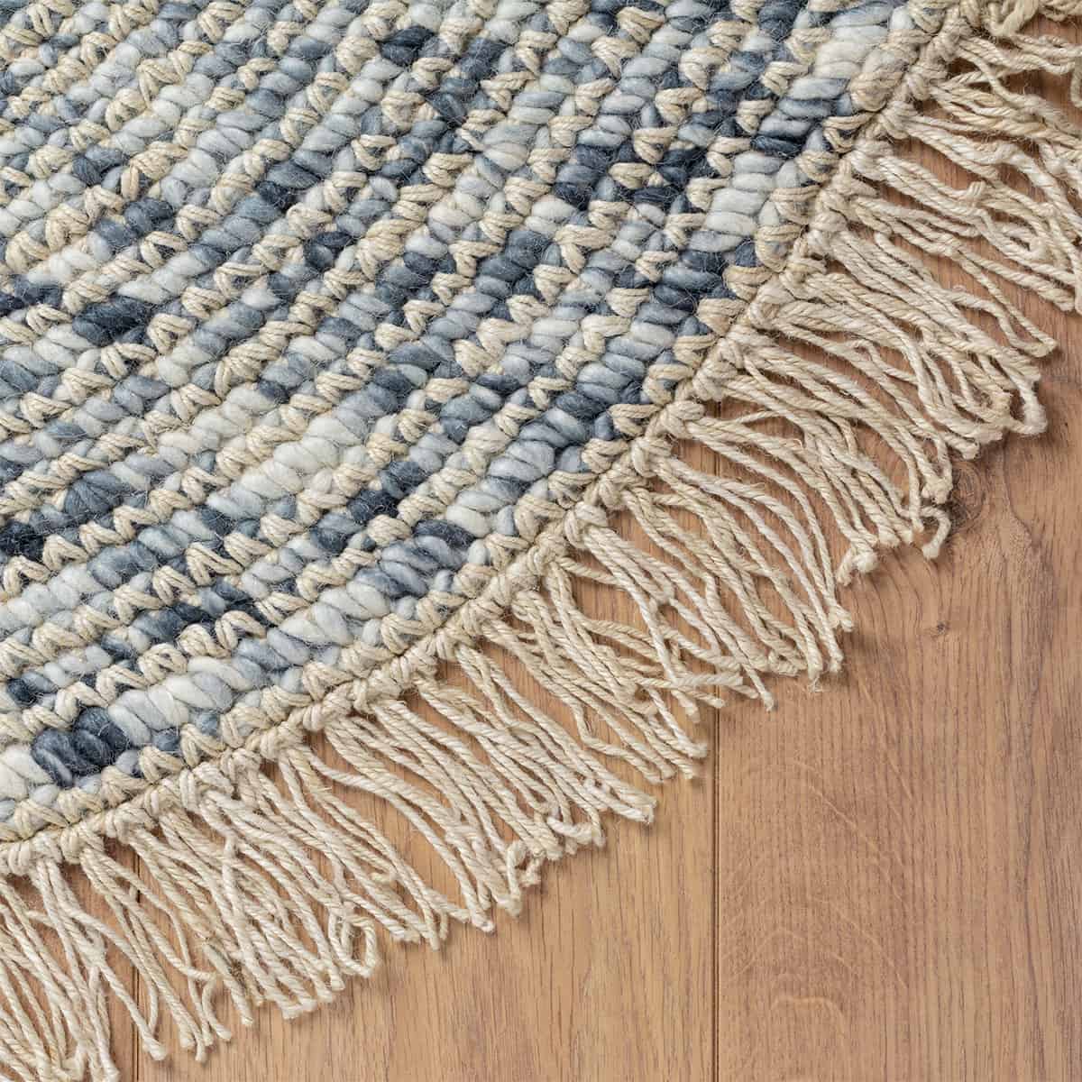 שטיח תמר אריגה גסה 10 קרם/אפור עגול עם פרנזים | השטיח האדום