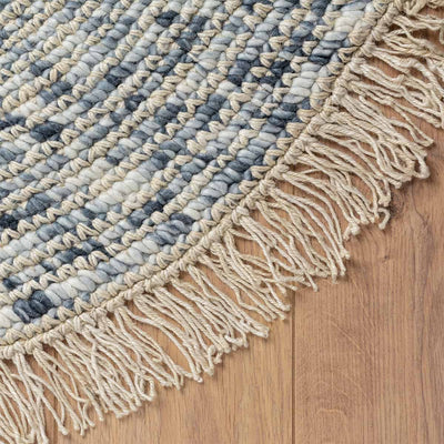 שטיח תמר אריגה גסה 10 קרם/אפור עגול עם פרנזים | השטיח האדום