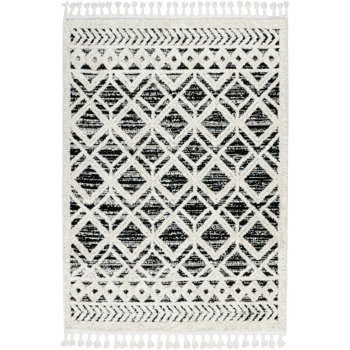 שטיח אטלס 15 אפור כהה/קרם עם פרנזים | השטיח האדום