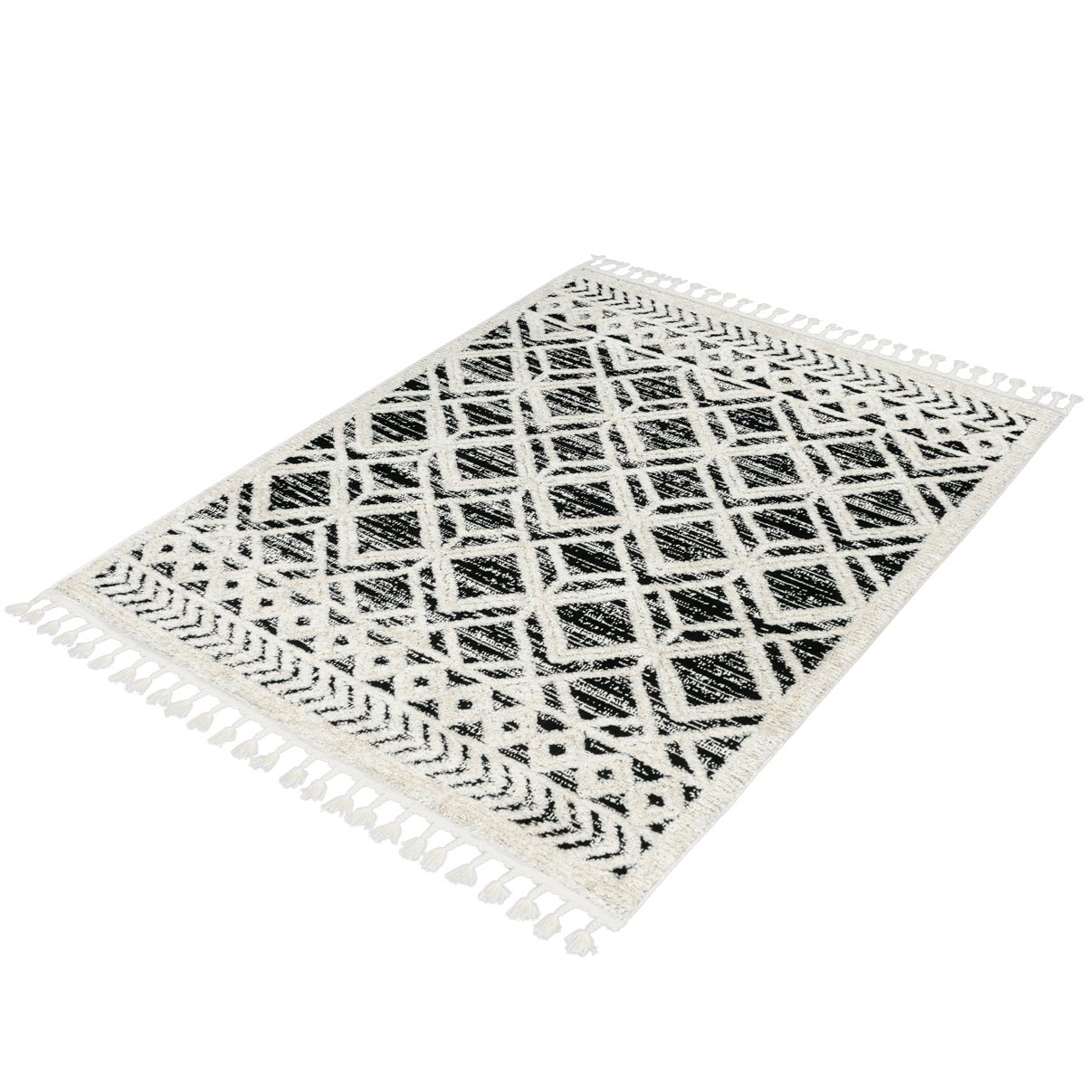 שטיח אטלס 15 אפור כהה/קרם עם פרנזים | השטיח האדום