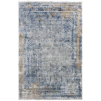 שטיח ג'איפור 24 אפור/כחול/צהוב עם פרנזים | השטיח האדום