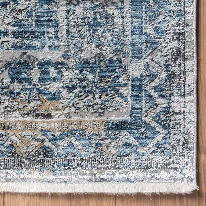 שטיח ג'איפור 24 אפור/כחול/צהוב עם פרנזים | השטיח האדום