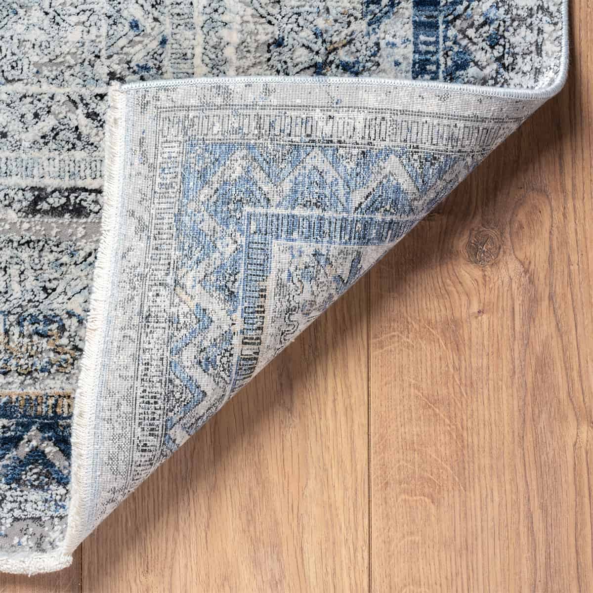 שטיח ג'איפור 24 אפור/כחול/צהוב עם פרנזים | השטיח האדום