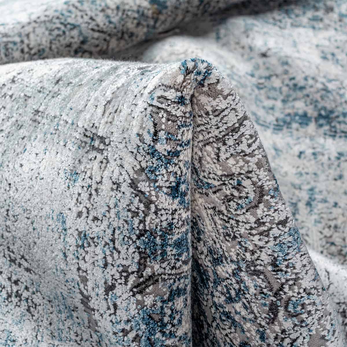 שטיח ג'איפור 24 אפור/כחול/צהוב עם פרנזים | השטיח האדום